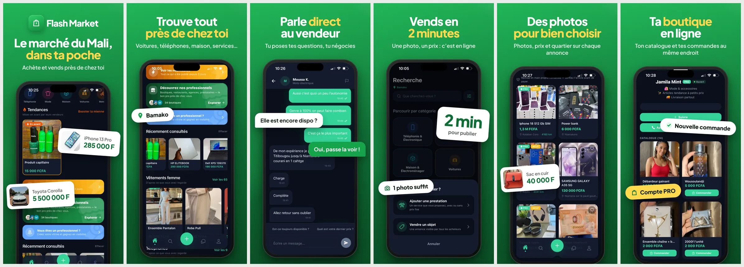 Captures de l'application Flash Market publiées sur l'App Store